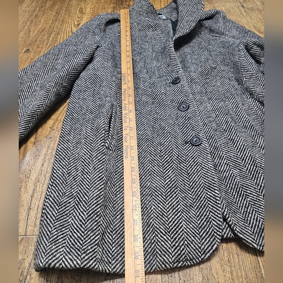 Herringbone Coat Blazer Black and White Pure Wool Button Size 9/10 (Medium) - Picture 11 of 14